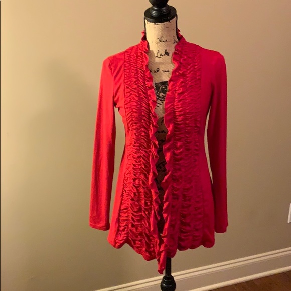 Milano Tops - Milano Red Ruffled Front Long-Sleeved Top NWT